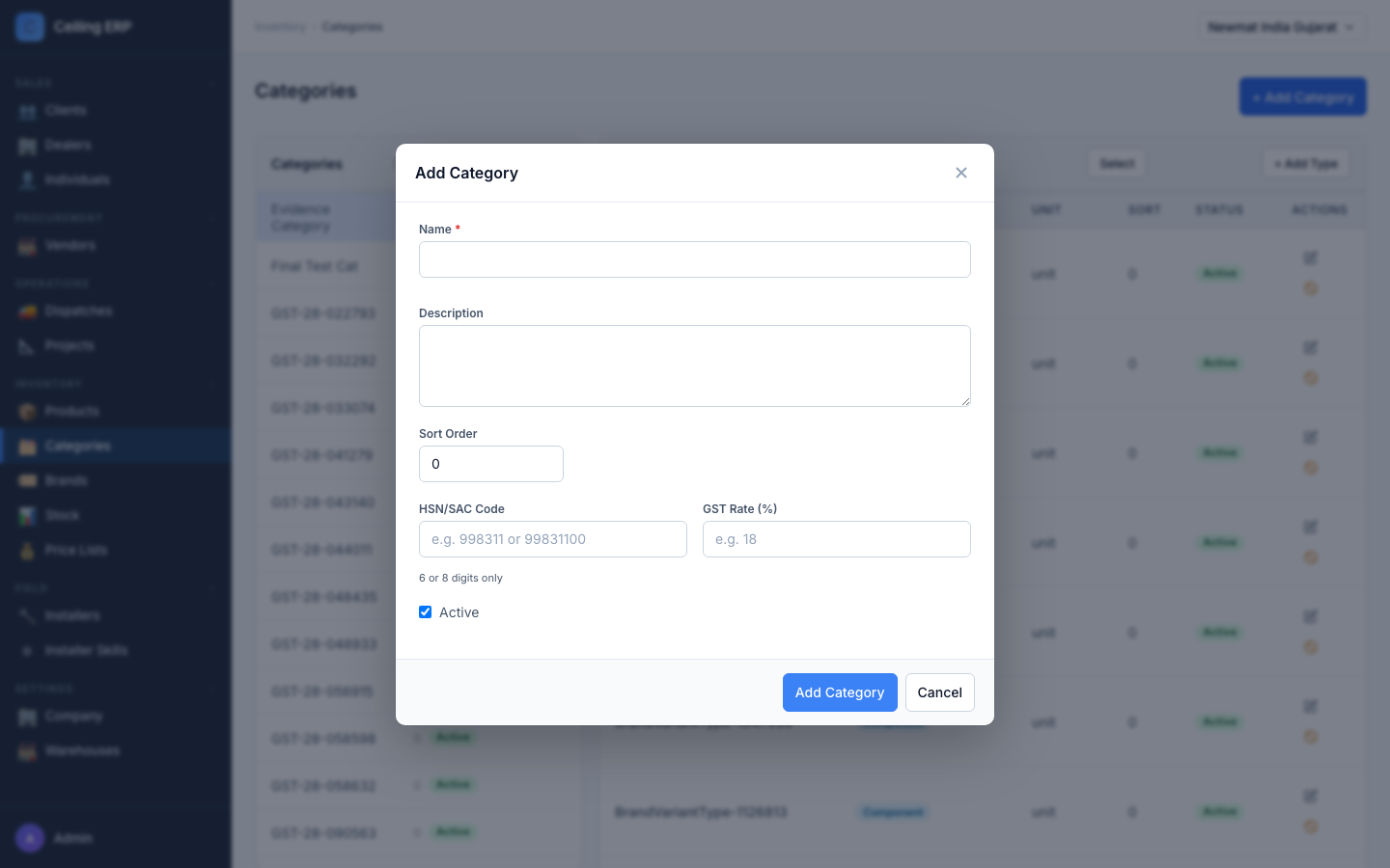 Add category modal