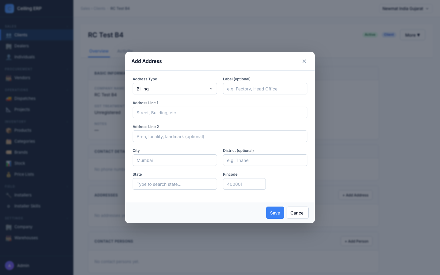 Add address modal
