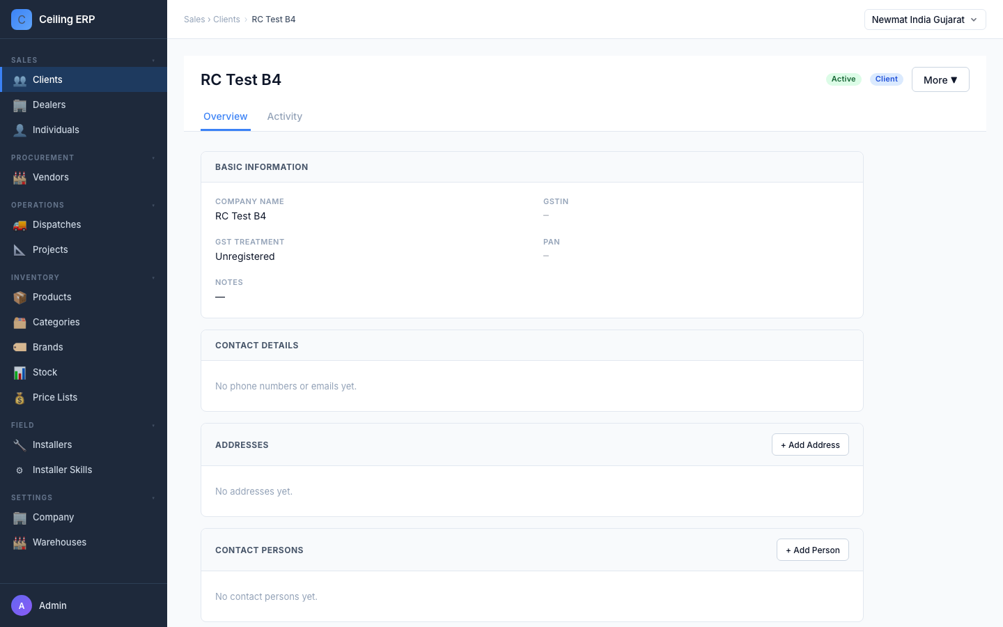 Client detail page