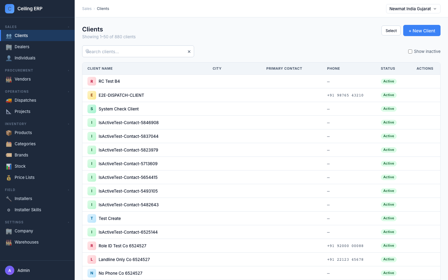 Clients list page