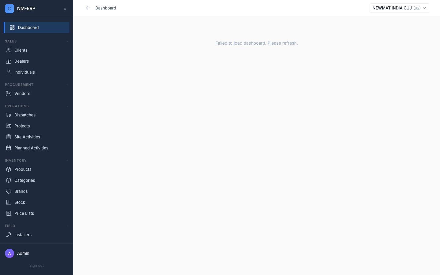 Dashboard page