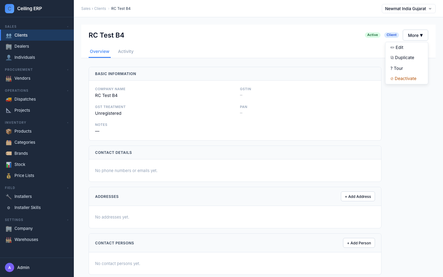 More menu with Deactivate option