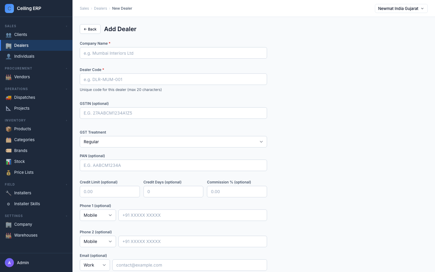 New dealer modal