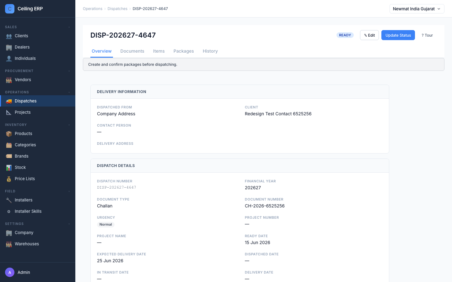 Dispatch detail overview tab