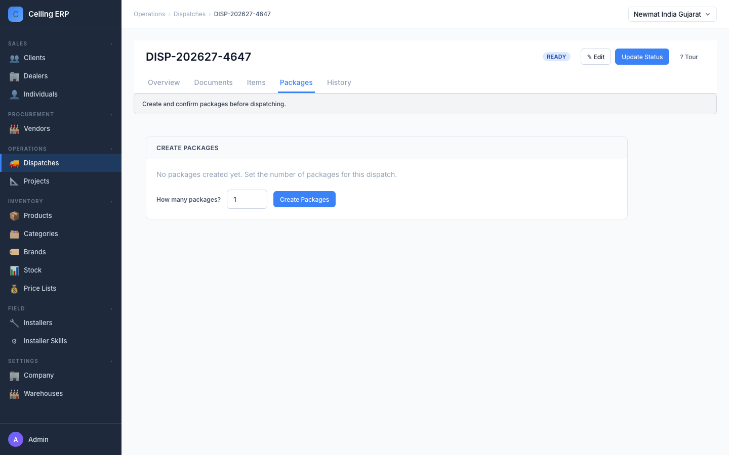 Packages tab — create packages