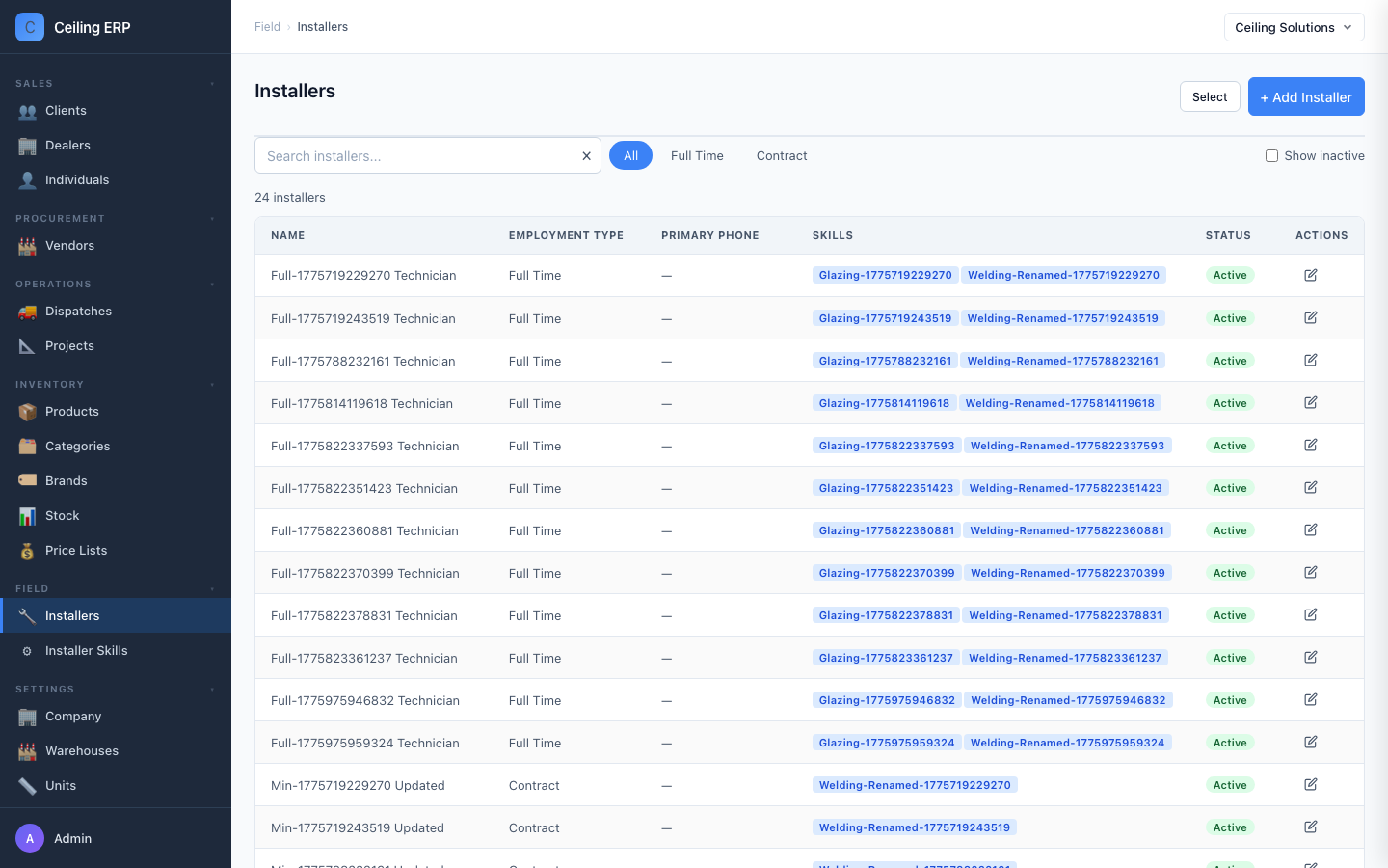 Installers list