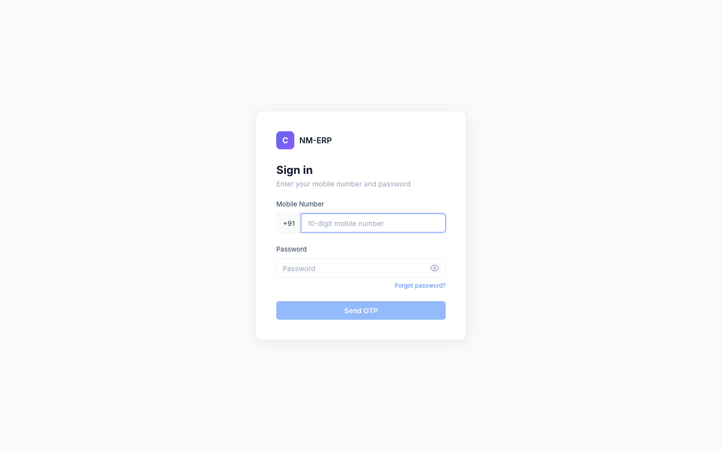 Login page
