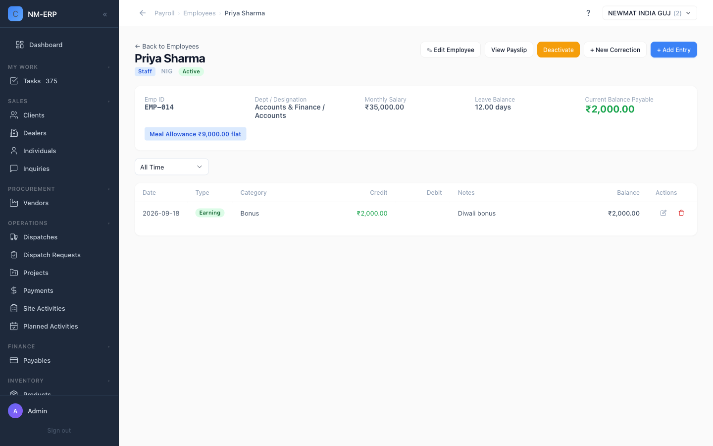 Employee Ledger page