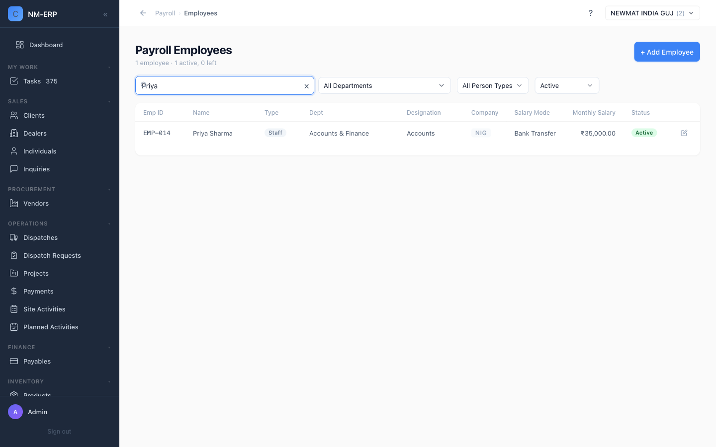 Payroll Employees list