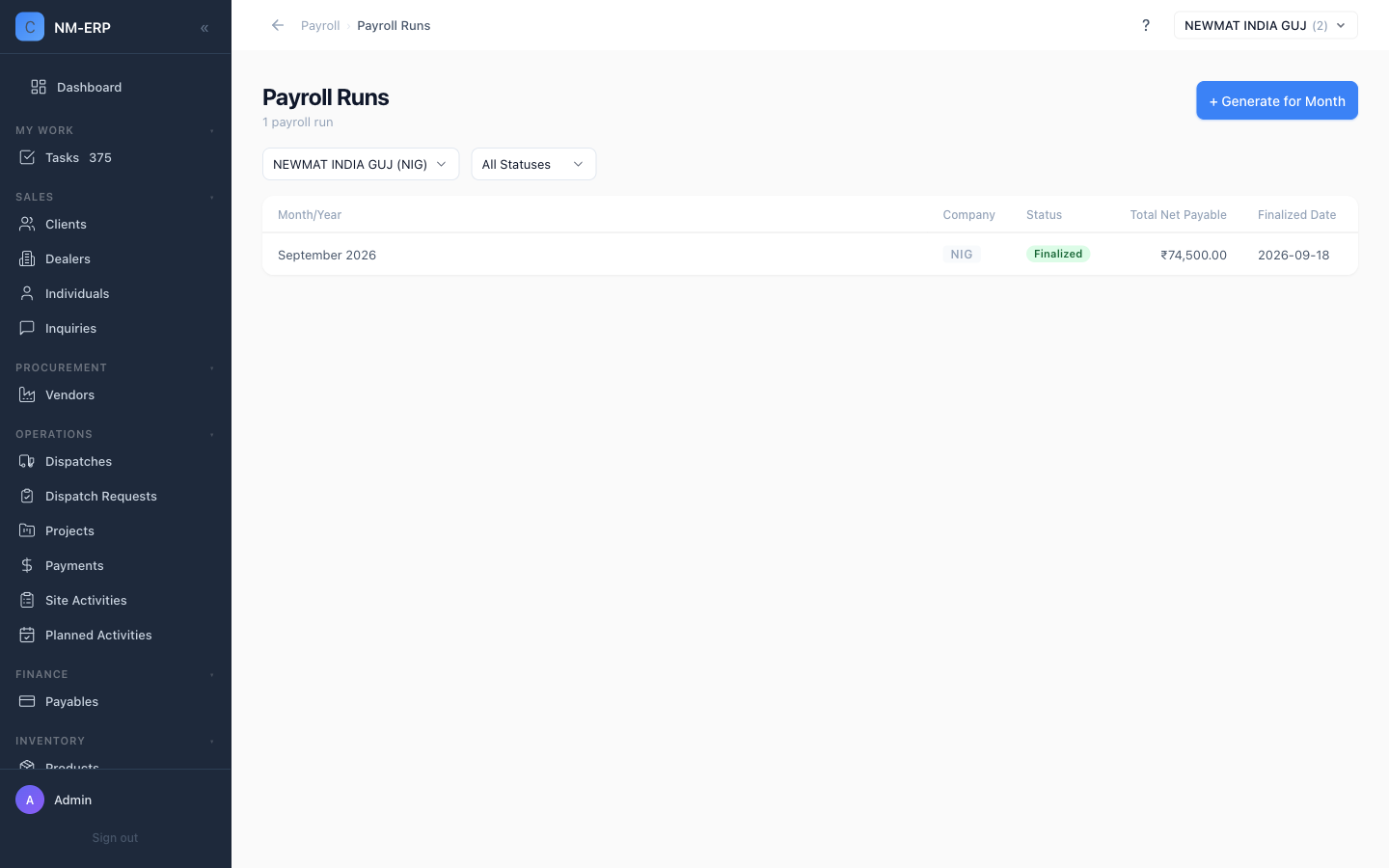 Payroll Runs list