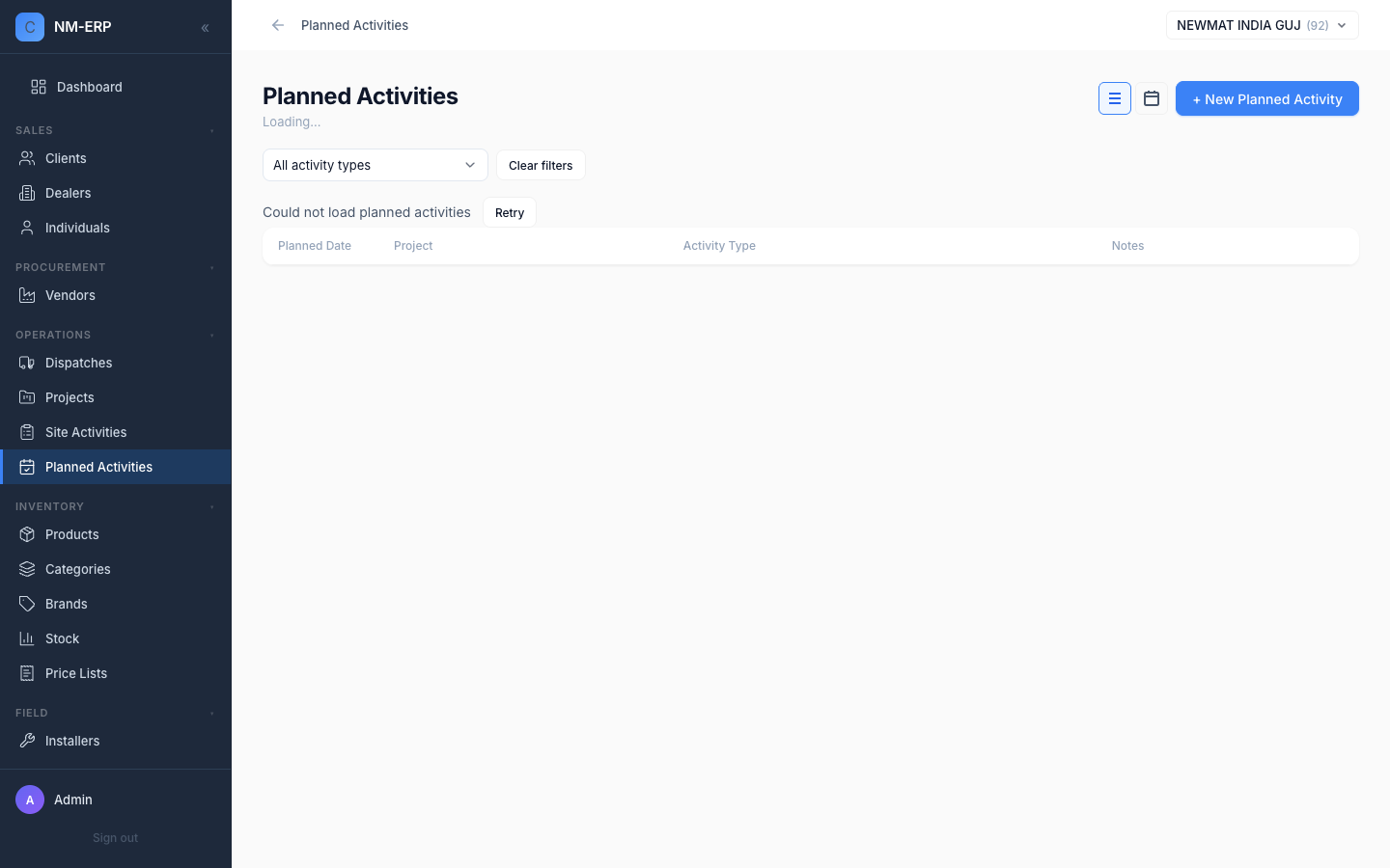 Planned Activities page