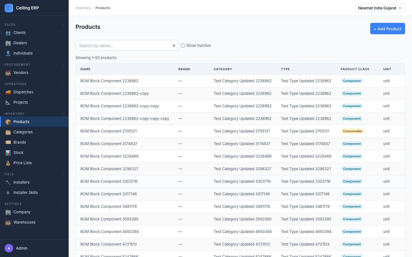 Products list