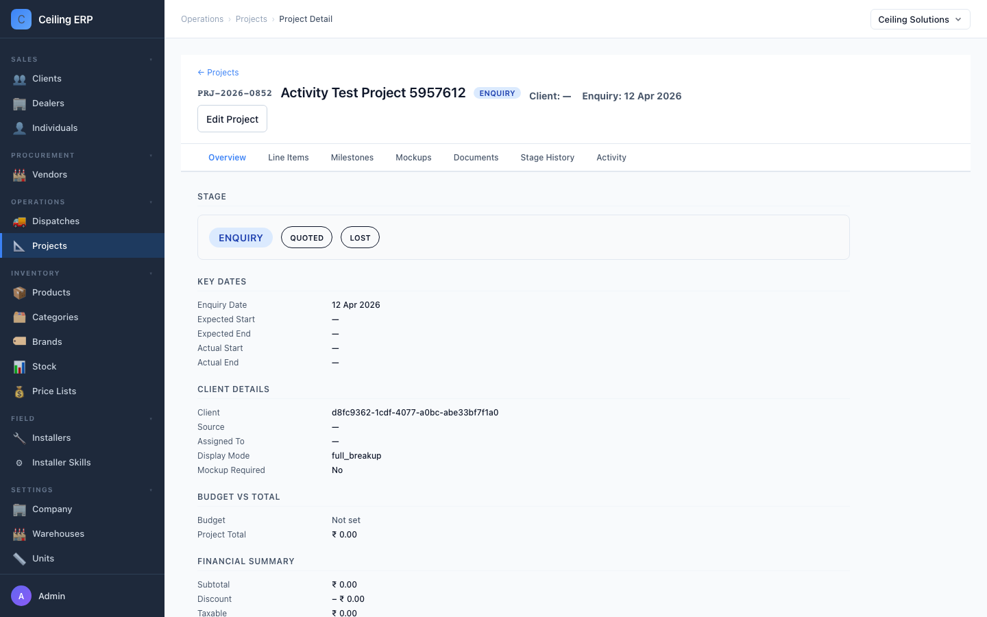Project detail page