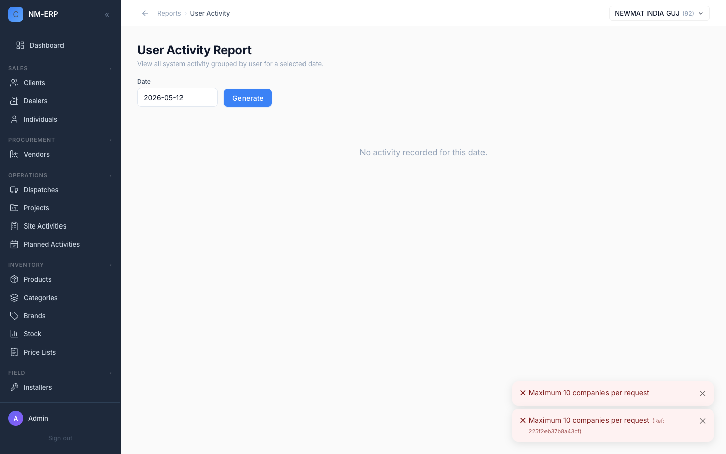 User Activity report