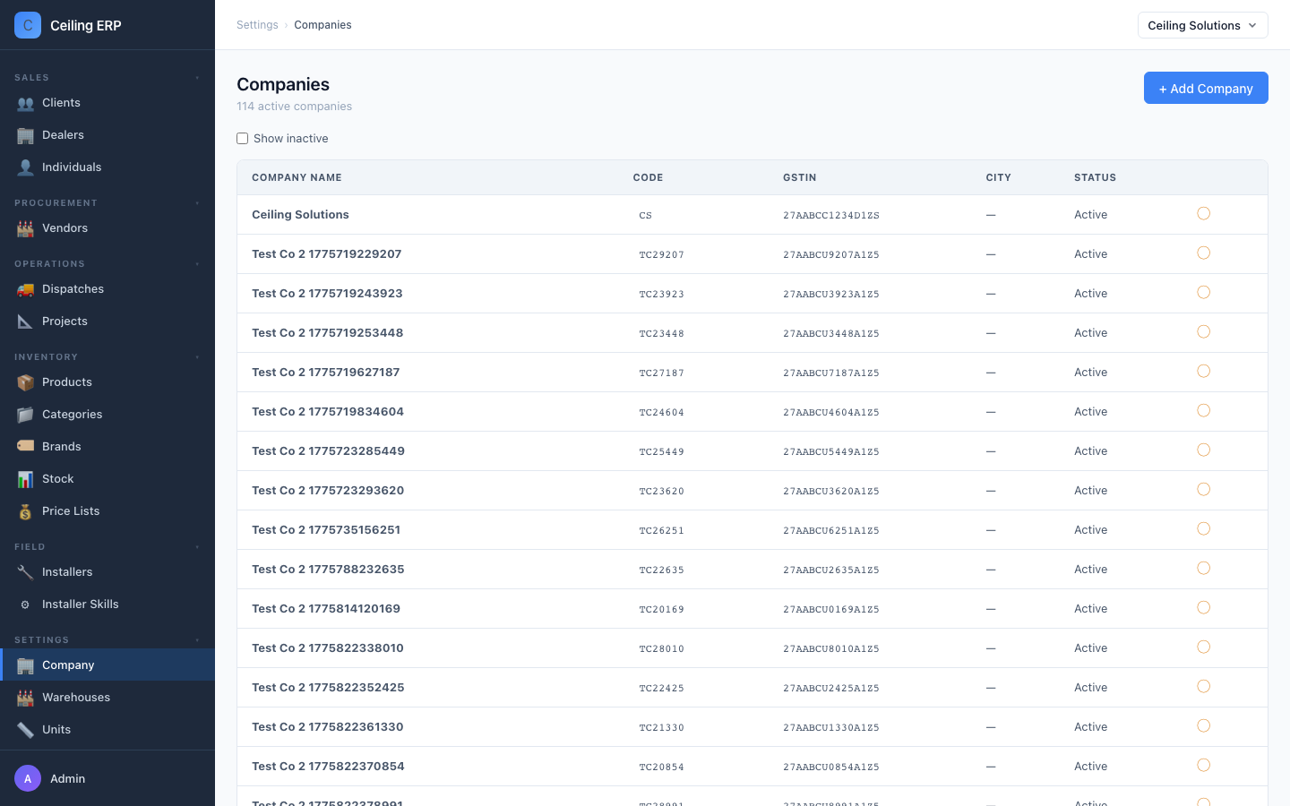 Companies list