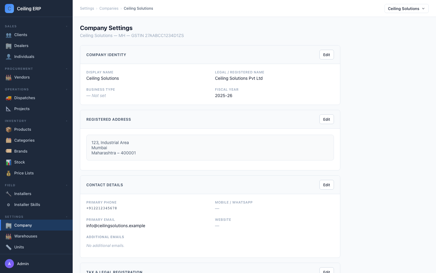 Company detail page